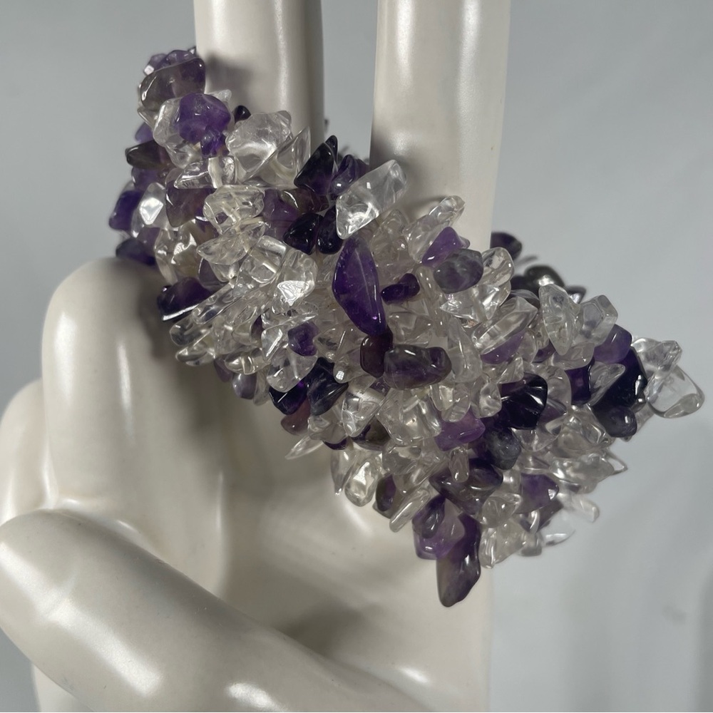 Amethyst and clear crystal stretch bracelet vintage